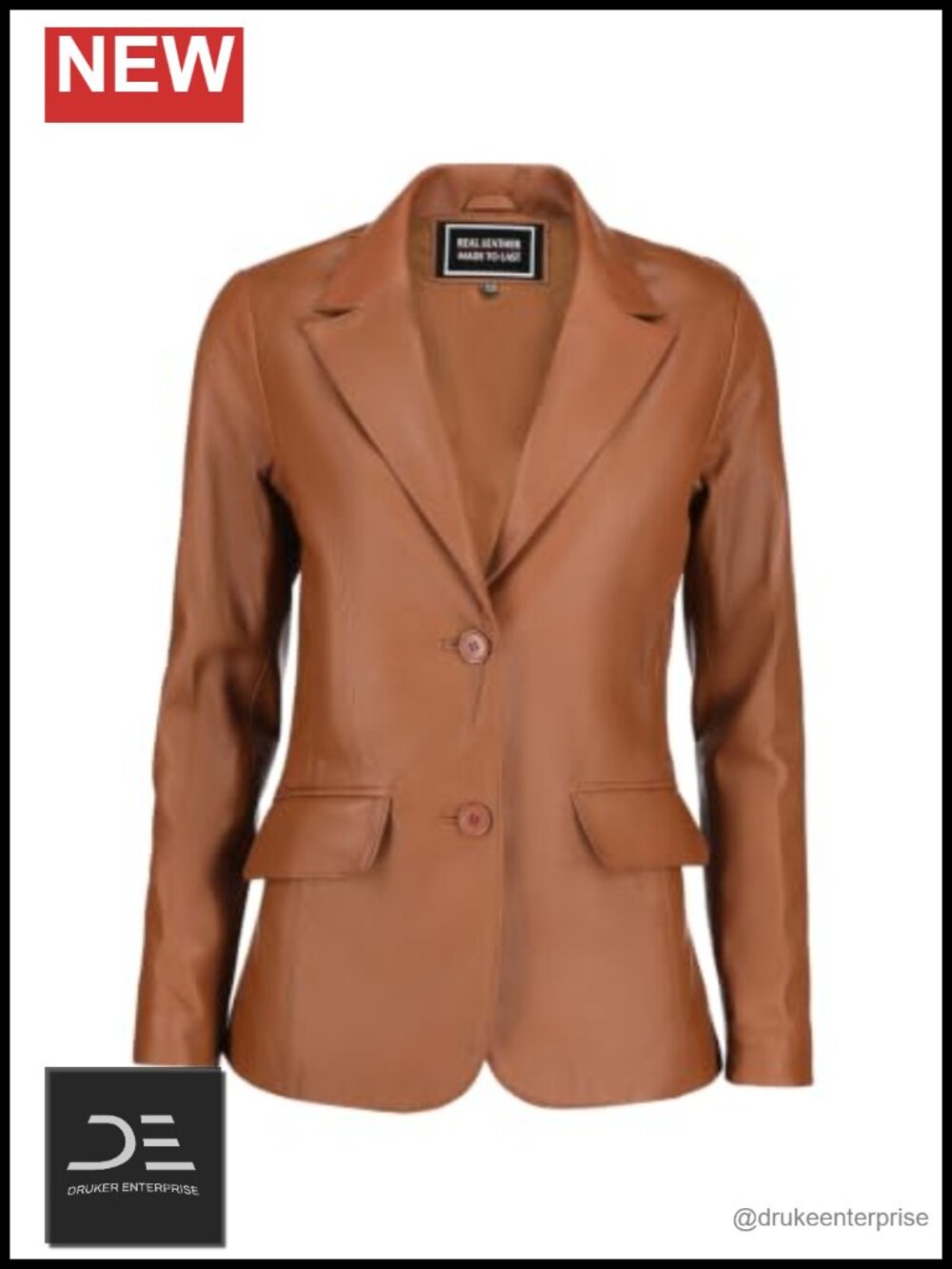 Leather Blazer Women Classic Notch Lapel Button Coat